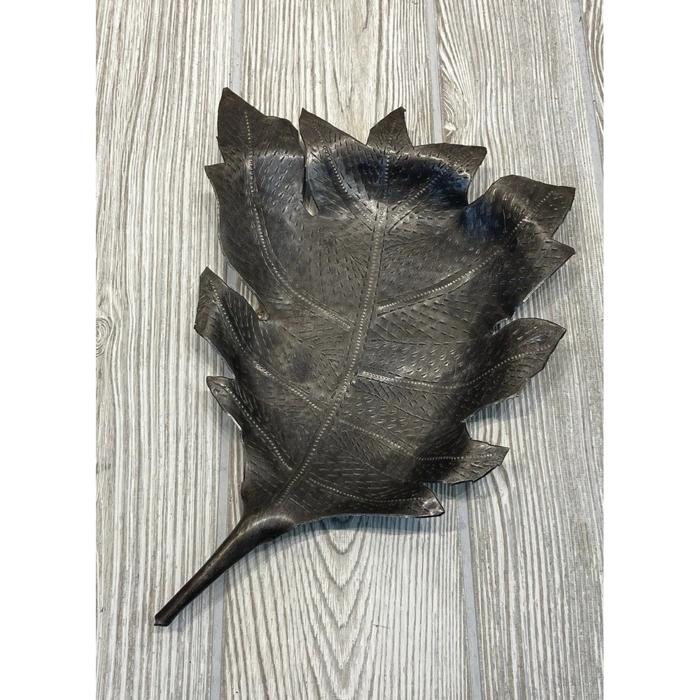 Artisanal Hammered Leaf Tray Handcrafted Botanical Trinket Dish Catch All OOAK